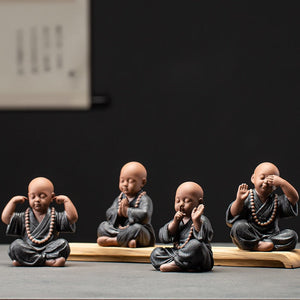 Black Pottery Buddhist Monks Miniature Figurines Buddha Statue Sculpture Fairy Ornaments Meditation Home Garden Docor Decoration acacuss
