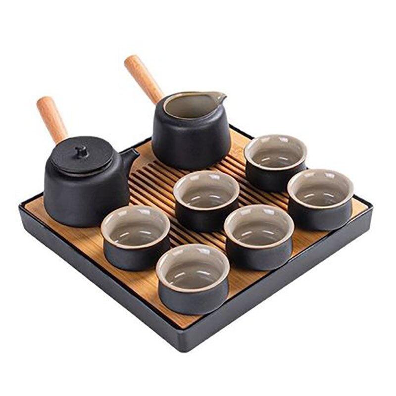 Black Pottery Tea Ceremony Set Ceramic Kung Fu Teapot Set Zen Style Tea Service Set with Tea Caddy, Gift Set acacuss