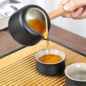 Black Pottery Tea Ceremony Set Ceramic Kung Fu Teapot Set Zen Style Tea Service Set with Tea Caddy, Gift Set acacuss