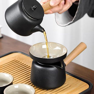 Black Pottery Tea Ceremony Set Ceramic Kung Fu Teapot Set Zen Style Tea Service Set with Tea Caddy, Gift Set acacuss