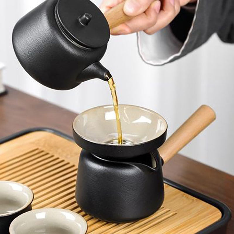 Black Pottery Tea Ceremony Set Ceramic Kung Fu Teapot Set Zen Style Tea Service Set with Tea Caddy, Gift Set acacuss