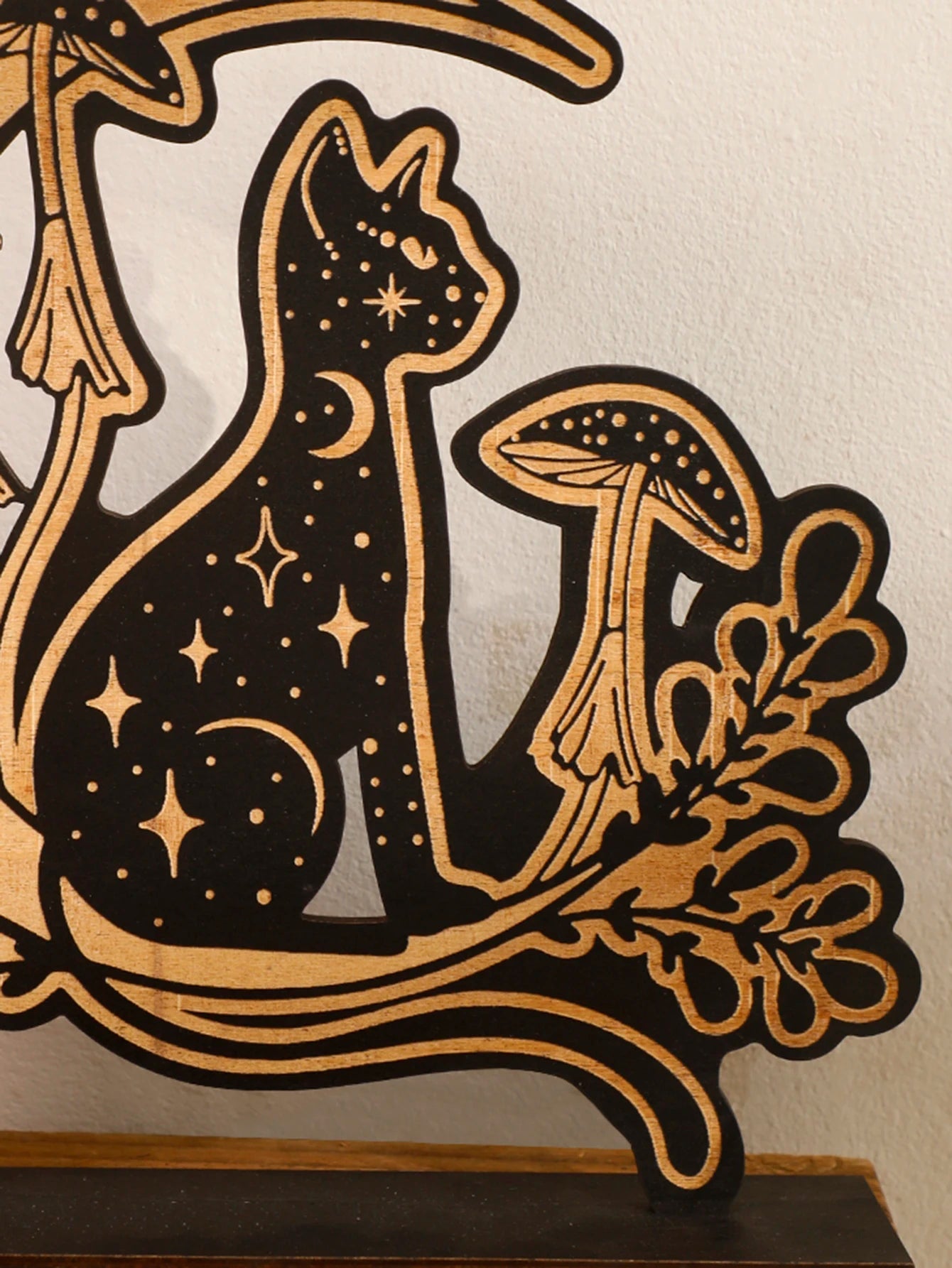 Black Wooden Mushroom Cat Moon Tabletop Decoration Desk Accessories Home Decor Nordic Office Home Decorations Desktop Ornament acacuss