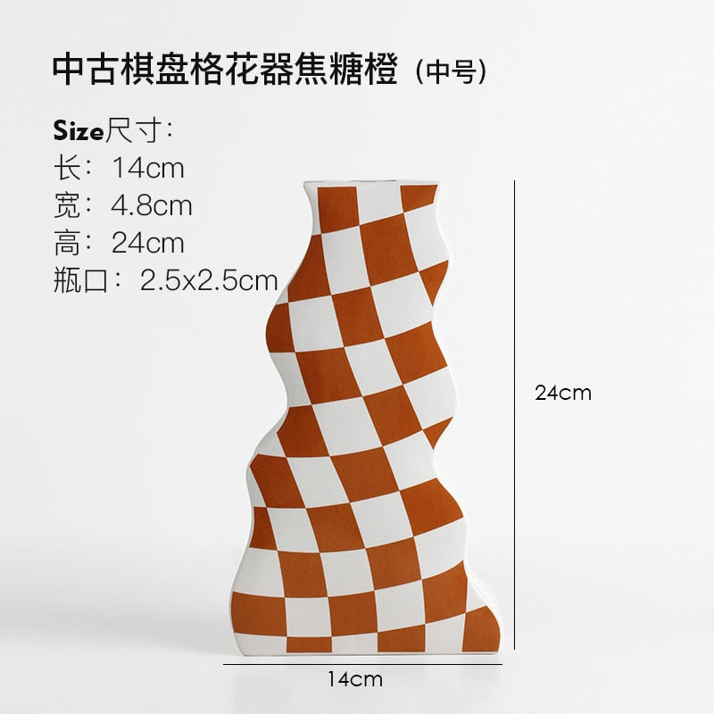 Black and White Ceramic Vase Decoration Checkerboard High Sense Dried Flower Vase Living Room Flower Arrangement Home Decoration acacuss