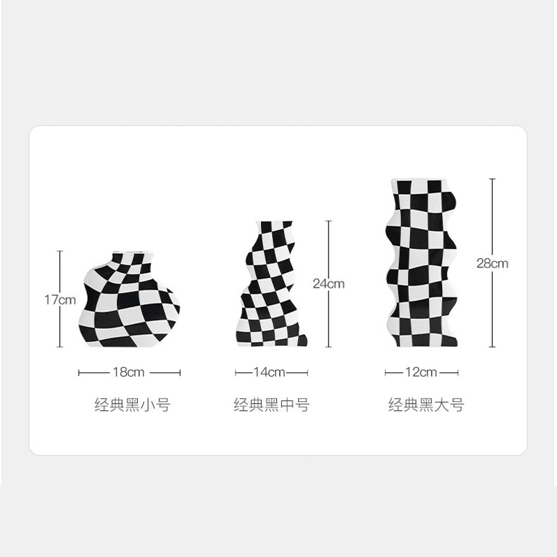 Black and White Ceramic Vase Decoration Checkerboard High Sense Dried Flower Vase Living Room Flower Arrangement Home Decoration acacuss