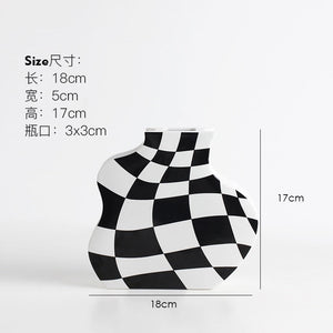 Black and White Ceramic Vase Decoration Checkerboard High Sense Dried Flower Vase Living Room Flower Arrangement Home Decoration acacuss