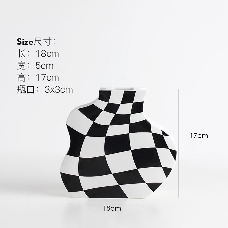 Black and White Ceramic Vase Decoration Checkerboard High Sense Dried Flower Vase Living Room Flower Arrangement Home Decoration acacuss