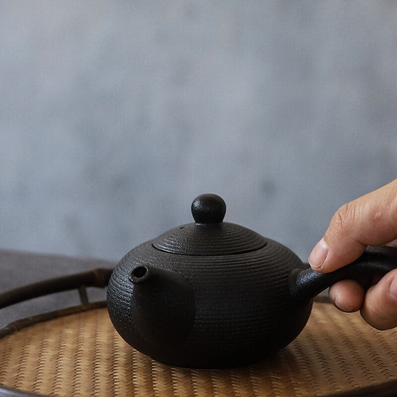 Black crockery ceramic kyusu teapots handmade chinese tea pot 165ml acacuss