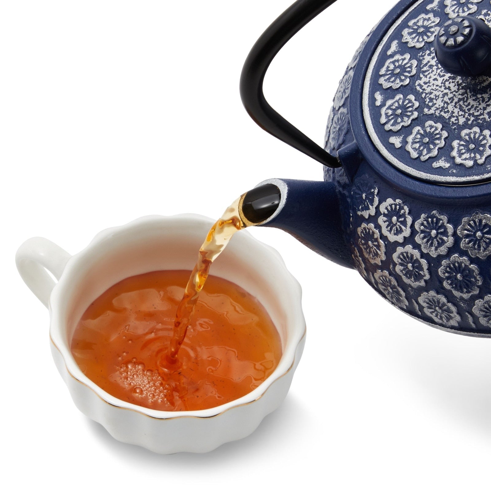 Blue Cast Iron Chinese Teapot with Infuser for Loose Leaf Tea, Includes Handle and Removable Lid, 34oz acacuss