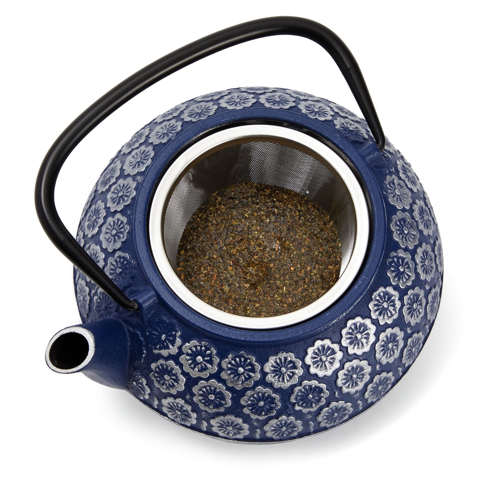 Blue Cast Iron Chinese Teapot with Infuser for Loose Leaf Tea, Includes Handle and Removable Lid, 34oz acacuss