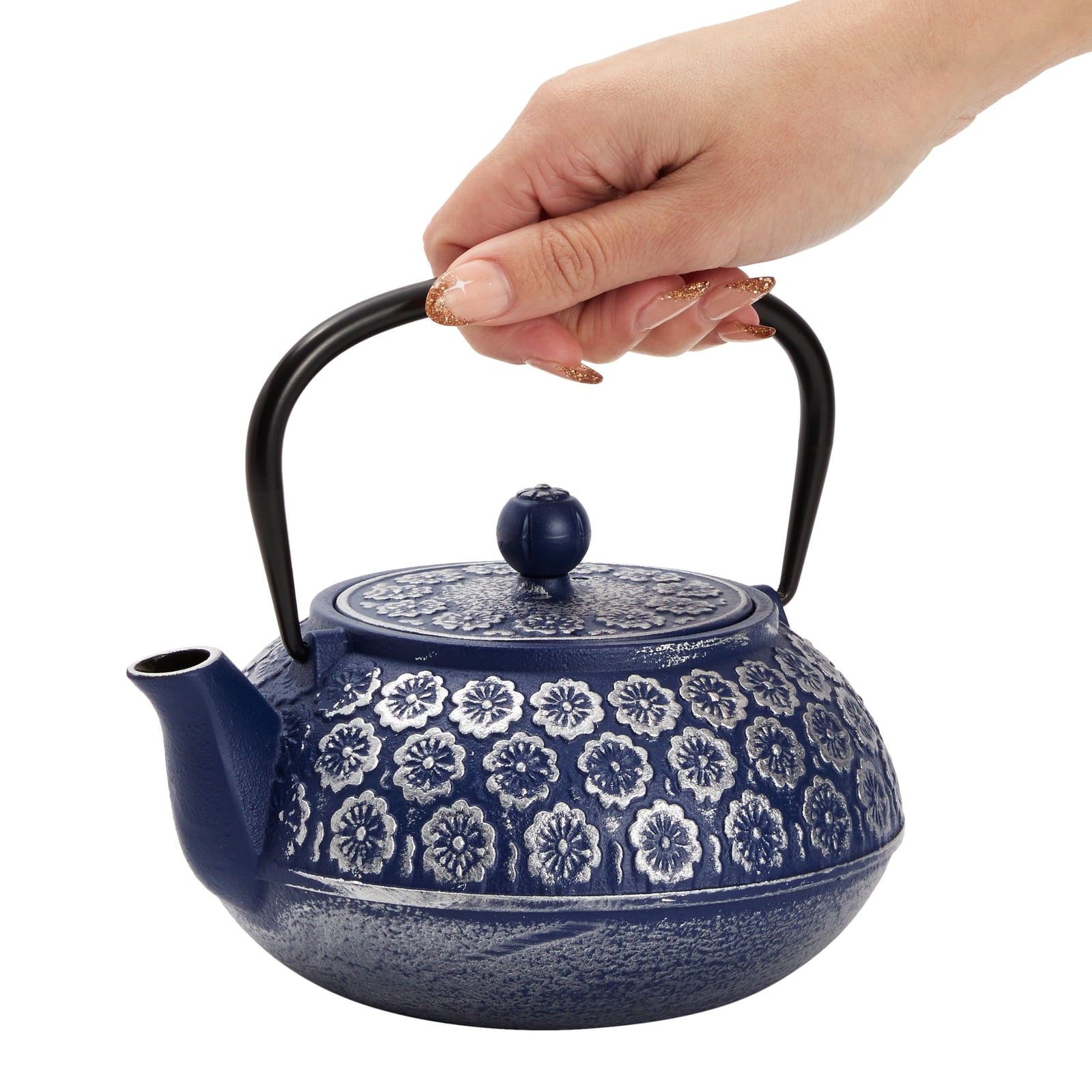 Blue Cast Iron Chinese Teapot with Infuser for Loose Leaf Tea, Includes Handle and Removable Lid, 34oz acacuss