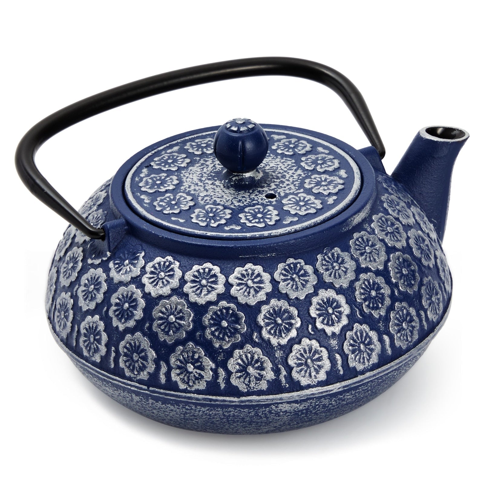 Blue Cast Iron Chinese Teapot with Infuser for Loose Leaf Tea, Includes Handle and Removable Lid, 34oz acacuss