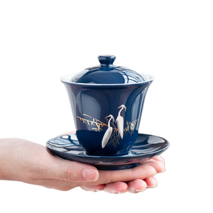 Blue Ceramic Gaiwan Tea Cup Portable Boutique Personal Tea Bowl with Lid Large Hand-grabbing Bowl Household Tea Set Accessories acacuss