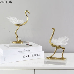 Blue Crystal Brass Ostrich Sculpture Ornaments  Abstract Crafts Living Room Furnishings Desk Decoration Creative Artwork Statue acacuss