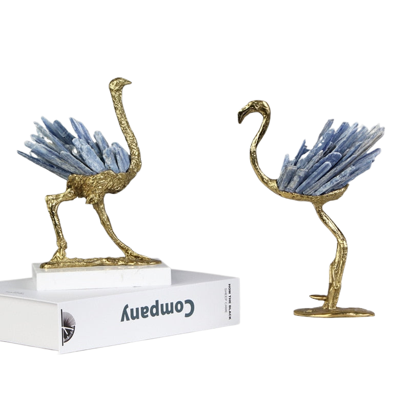 Blue Crystal Brass Ostrich Sculpture Ornaments  Abstract Crafts Living Room Furnishings Desk Decoration Creative Artwork Statue acacuss