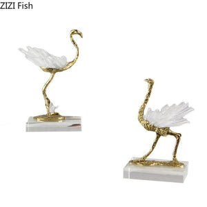 Blue Crystal Brass Ostrich Sculpture Ornaments  Abstract Crafts Living Room Furnishings Desk Decoration Creative Artwork Statue acacuss