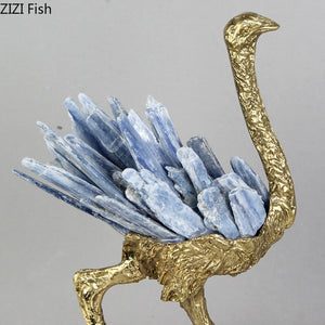 Blue Crystal Brass Ostrich Sculpture Ornaments  Abstract Crafts Living Room Furnishings Desk Decoration Creative Artwork Statue acacuss