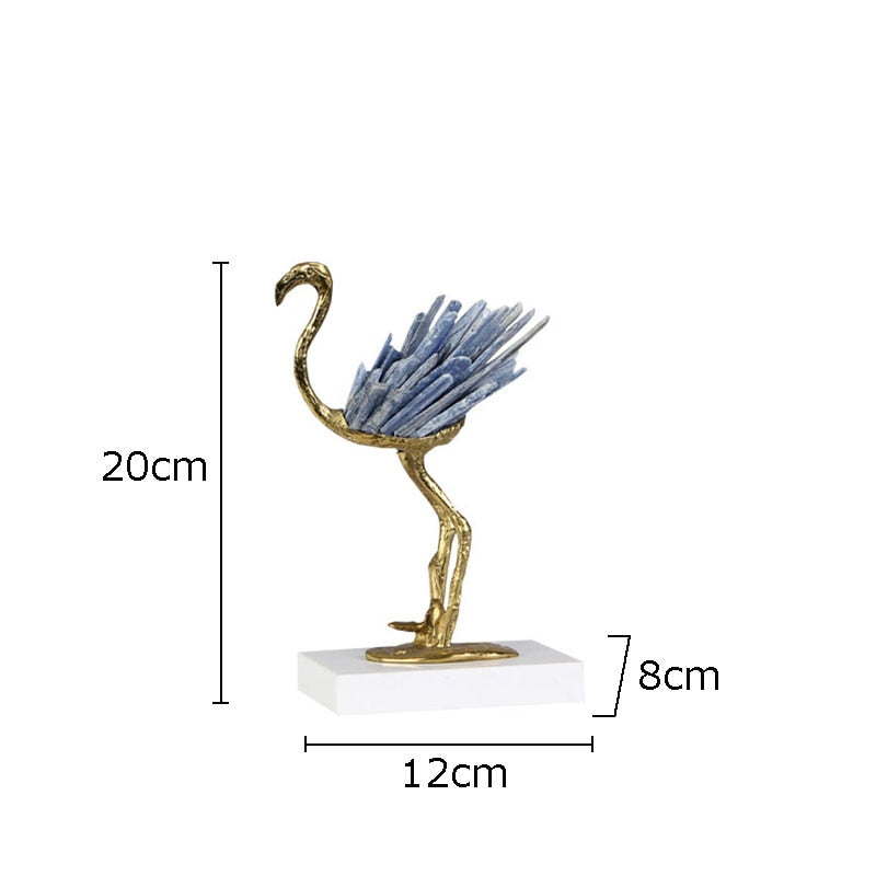 Blue Crystal Brass Ostrich Sculpture Ornaments  Abstract Crafts Living Room Furnishings Desk Decoration Creative Artwork Statue acacuss