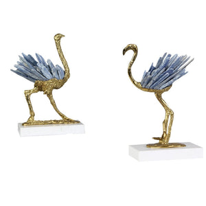 Blue Crystal Brass Ostrich Sculpture Ornaments  Abstract Crafts Living Room Furnishings Desk Decoration Creative Artwork Statue acacuss