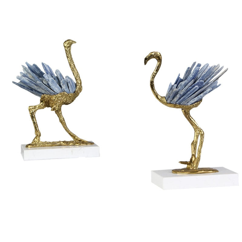 Blue Crystal Brass Ostrich Sculpture Ornaments  Abstract Crafts Living Room Furnishings Desk Decoration Creative Artwork Statue acacuss