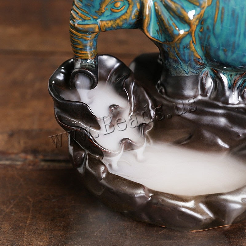 Blue Elephant Backflow Incense Burner Handicrafts Ceramic Incense Censer Holder Home Ornament Smoke Waterfall Portable Censer acacuss