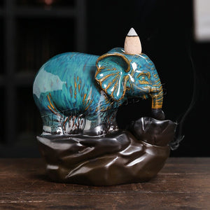 Blue Elephant Backflow Incense Burner Handicrafts Ceramic Incense Censer Holder Home Ornament Smoke Waterfall Portable Censer acacuss