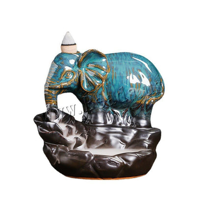 Blue Elephant Backflow Incense Burner Handicrafts Ceramic Incense Censer Holder Home Ornament Smoke Waterfall Portable Censer acacuss