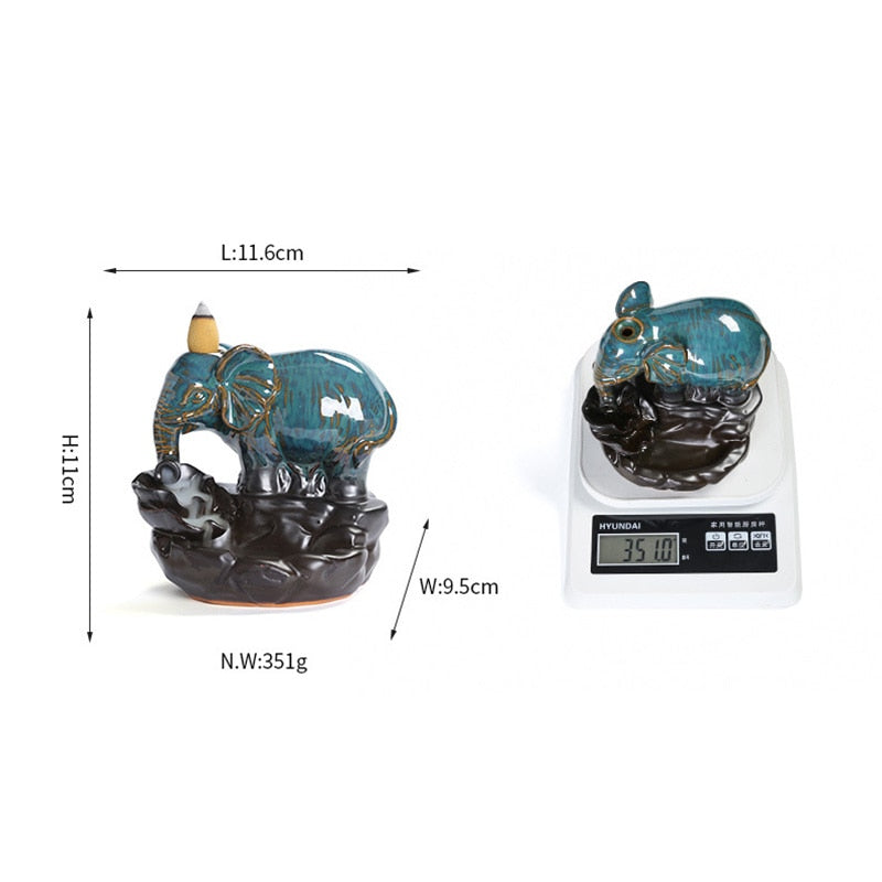 Blue Elephant Backflow Incense Burner Handicrafts Ceramic Incense Censer Holder Home Ornament Smoke Waterfall Portable Censer acacuss