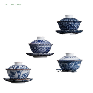 Blue and White Porcelain Gaiwan Teaware Teacup Kung Fu Tea Set Ceramic White Porcelain Tureen Gaiwan Handpainted Tea Sets China acacuss