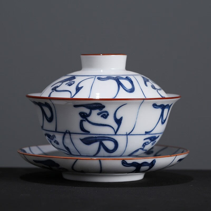 Blue and White Porcelain Gaiwan Teaware Teacup Kung Fu Tea Set Ceramic White Porcelain Tureen Gaiwan Handpainted Tea Sets China acacuss