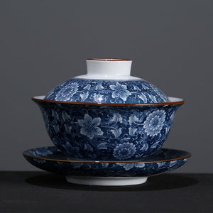 Blue and White Porcelain Gaiwan Teaware Teacup Kung Fu Tea Set Ceramic White Porcelain Tureen Gaiwan Handpainted Tea Sets China acacuss