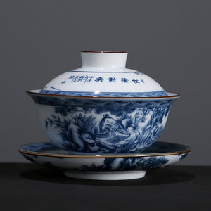 Blue and White Porcelain Gaiwan Teaware Teacup Kung Fu Tea Set Ceramic White Porcelain Tureen Gaiwan Handpainted Tea Sets China acacuss