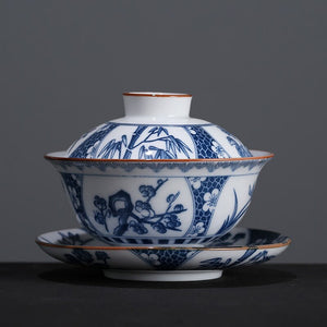 Blue and White Porcelain Gaiwan Teaware Teacup Kung Fu Tea Set Ceramic White Porcelain Tureen Gaiwan Handpainted Tea Sets China acacuss