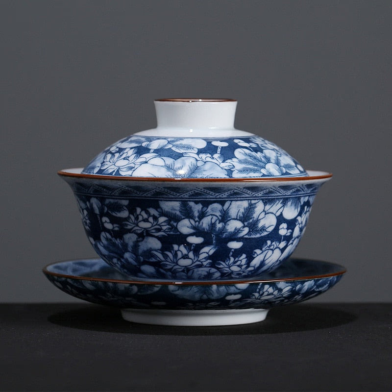 Blue and White Porcelain Gaiwan Teaware Teacup Kung Fu Tea Set Ceramic White Porcelain Tureen Gaiwan Handpainted Tea Sets China acacuss