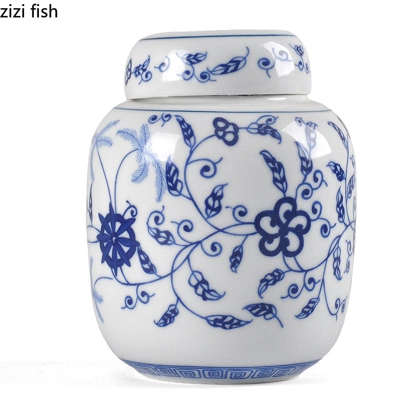 Blue and White Porcelain Jar Tea Caddy Ceramics Sealed Jar Tea Container Tea Box Storage Tank Candy Jars Tea Organizer Tea Can acacuss