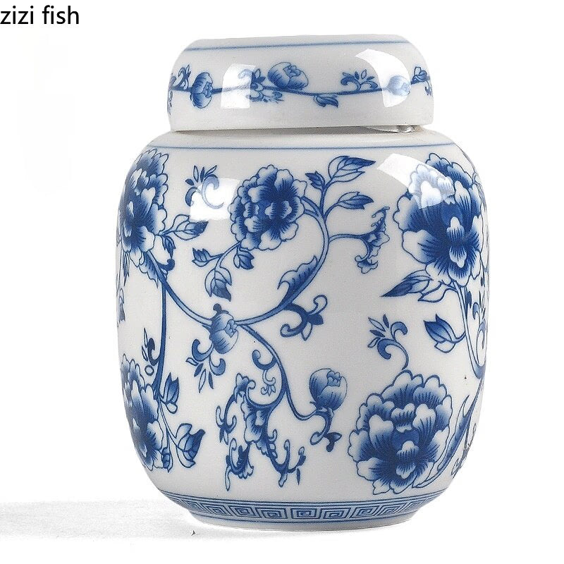 Blue and White Porcelain Jar Tea Caddy Ceramics Sealed Jar Tea Container Tea Box Storage Tank Candy Jars Tea Organizer Tea Can acacuss