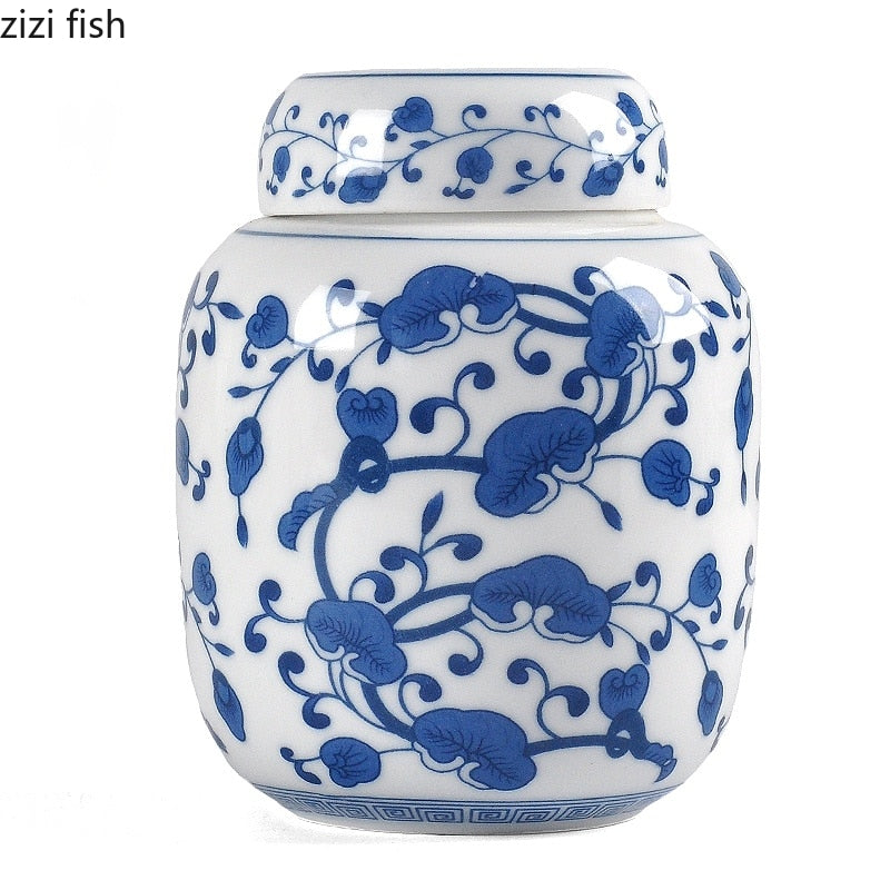 Blue and White Porcelain Jar Tea Caddy Ceramics Sealed Jar Tea Container Tea Box Storage Tank Candy Jars Tea Organizer Tea Can acacuss