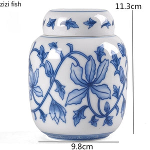 Blue and White Porcelain Jar Tea Caddy Ceramics Sealed Jar Tea Container Tea Box Storage Tank Candy Jars Tea Organizer Tea Can acacuss