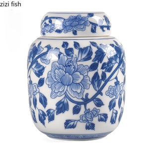 Blue and White Porcelain Jar Tea Caddy Ceramics Sealed Jar Tea Container Tea Box Storage Tank Candy Jars Tea Organizer Tea Can acacuss