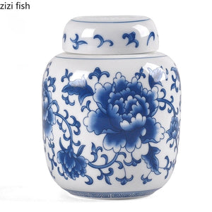 Blue and White Porcelain Jar Tea Caddy Ceramics Sealed Jar Tea Container Tea Box Storage Tank Candy Jars Tea Organizer Tea Can acacuss