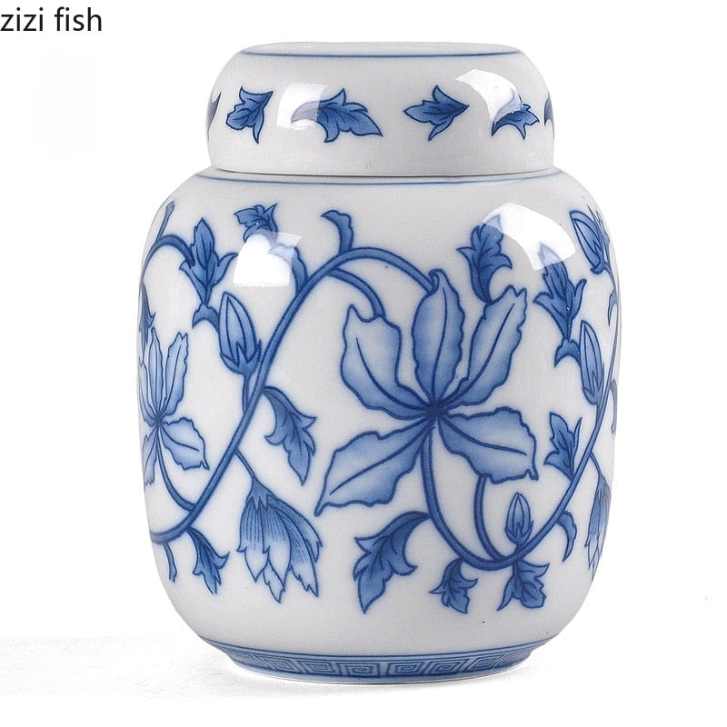 Blue and White Porcelain Jar Tea Caddy Ceramics Sealed Jar Tea Container Tea Box Storage Tank Candy Jars Tea Organizer Tea Can acacuss