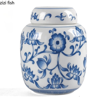 Blue and White Porcelain Jar Tea Caddy Ceramics Sealed Jar Tea Container Tea Box Storage Tank Candy Jars Tea Organizer Tea Can acacuss