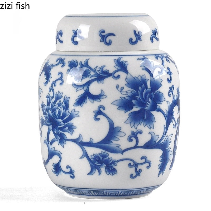 Blue and White Porcelain Jar Tea Caddy Ceramics Sealed Jar Tea Container Tea Box Storage Tank Candy Jars Tea Organizer Tea Can acacuss