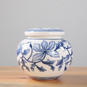 Blue and White Porcelain Tea Caddy Ceramic Storage Tank Moisture Proof Sealed Tank Small Tea Container Tea Box Candy Jar Tea Can acacuss