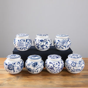 Blue and White Porcelain Tea Caddy Ceramic Storage Tank Moisture Proof Sealed Tank Small Tea Container Tea Box Candy Jar Tea Can acacuss