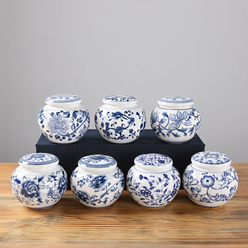Blue and White Porcelain Tea Caddy Ceramic Storage Tank Moisture Proof Sealed Tank Small Tea Container Tea Box Candy Jar Tea Can acacuss