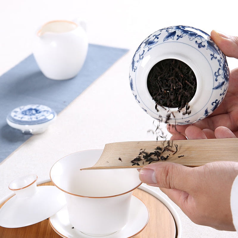 Blue and White Porcelain Tea Caddy Ceramic Storage Tank Moisture Proof Sealed Tank Small Tea Container Tea Box Candy Jar Tea Can acacuss