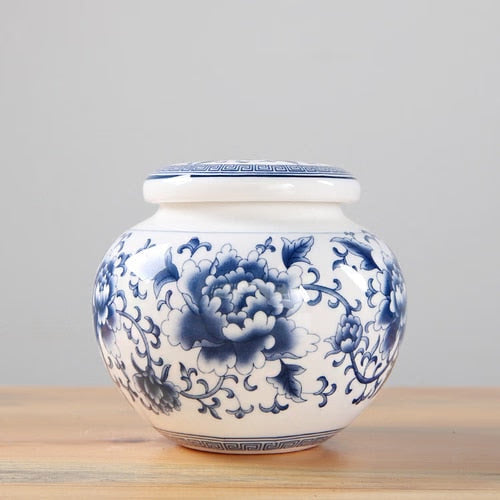 Blue and White Porcelain Tea Caddy Ceramic Storage Tank Moisture Proof Sealed Tank Small Tea Container Tea Box Candy Jar Tea Can acacuss
