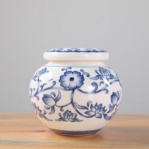 Blue and White Porcelain Tea Caddy Ceramic Storage Tank Moisture Proof Sealed Tank Small Tea Container Tea Box Candy Jar Tea Can acacuss