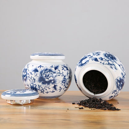 Blue and White Porcelain Tea Caddy Ceramic Storage Tank Moisture Proof Sealed Tank Small Tea Container Tea Box Candy Jar Tea Can acacuss