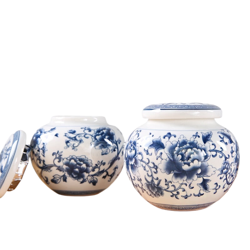 Blue and White Porcelain Tea Caddy Ceramic Storage Tank Moisture Proof Sealed Tank Small Tea Container Tea Box Candy Jar Tea Can acacuss